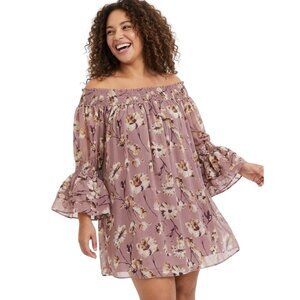 Cleo Off Shoulder Sheer Floral Flutter Sleeve Ruffle Boho Flowy Top